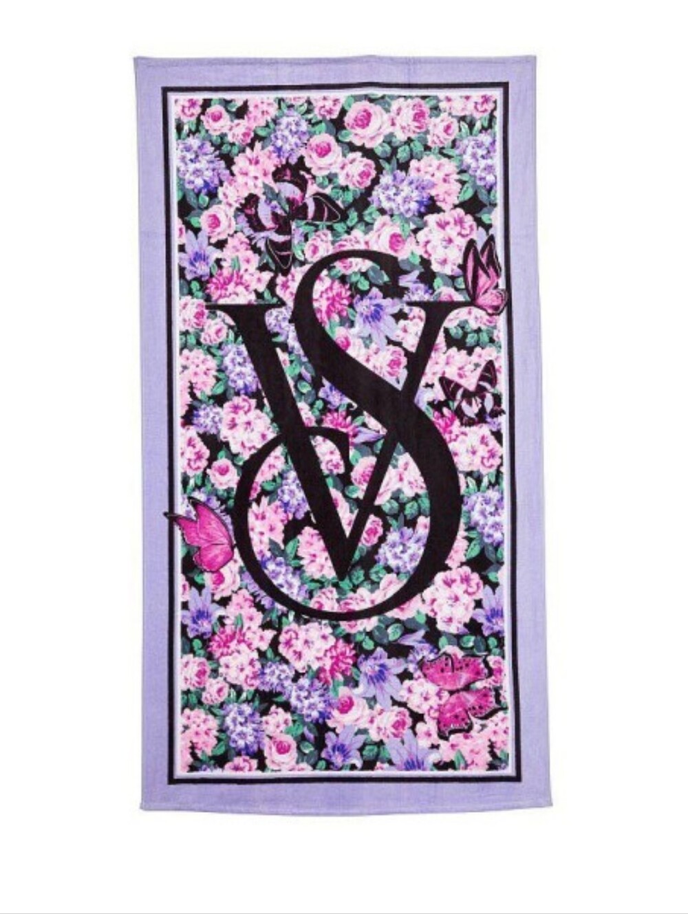 Victoria's Secret Purple Floral Butterfly Terry Beach Towel